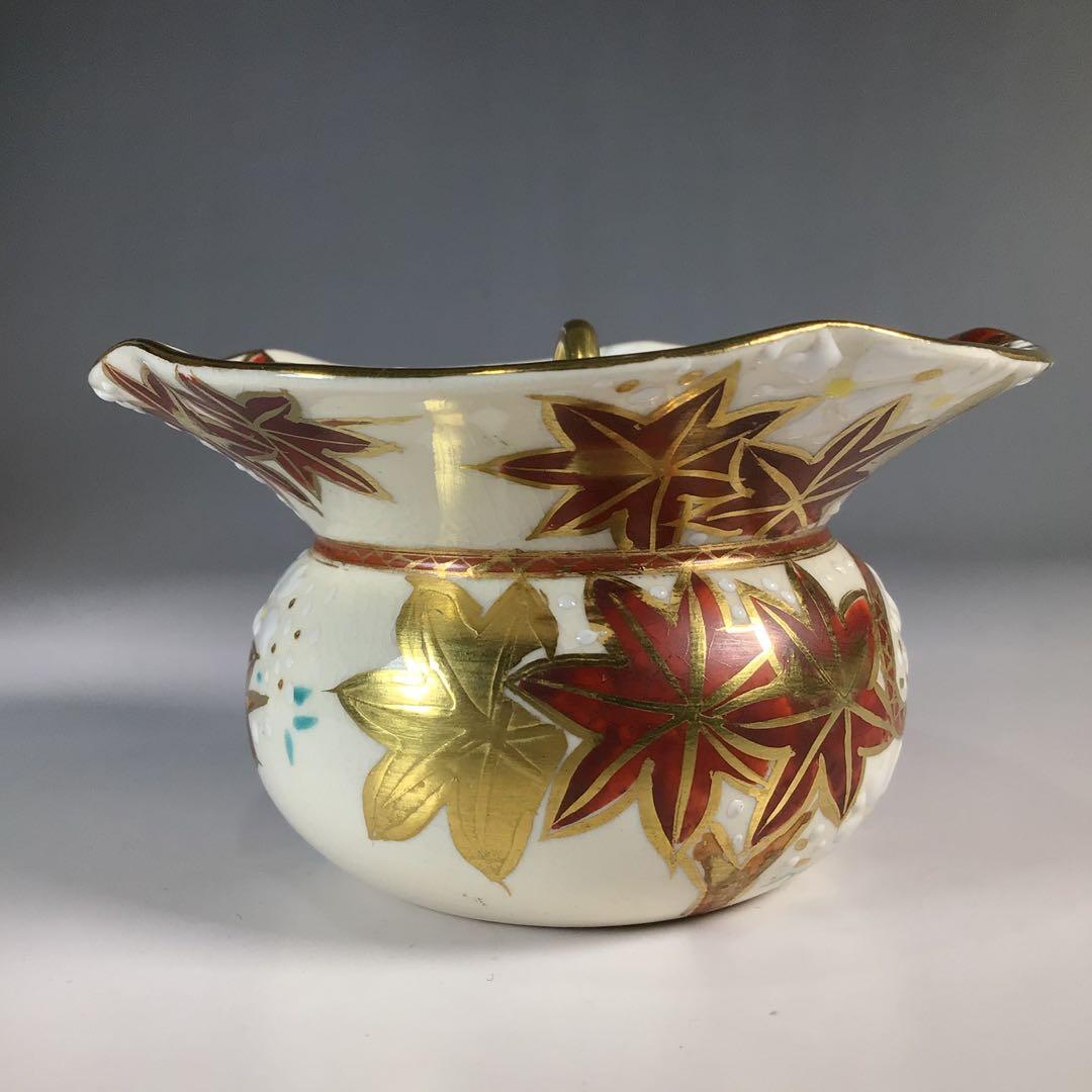 Ｎ３９８　薄器　『宮川香林造』『金彩雲錦文』『袋形茶器』　共箱　茶道具