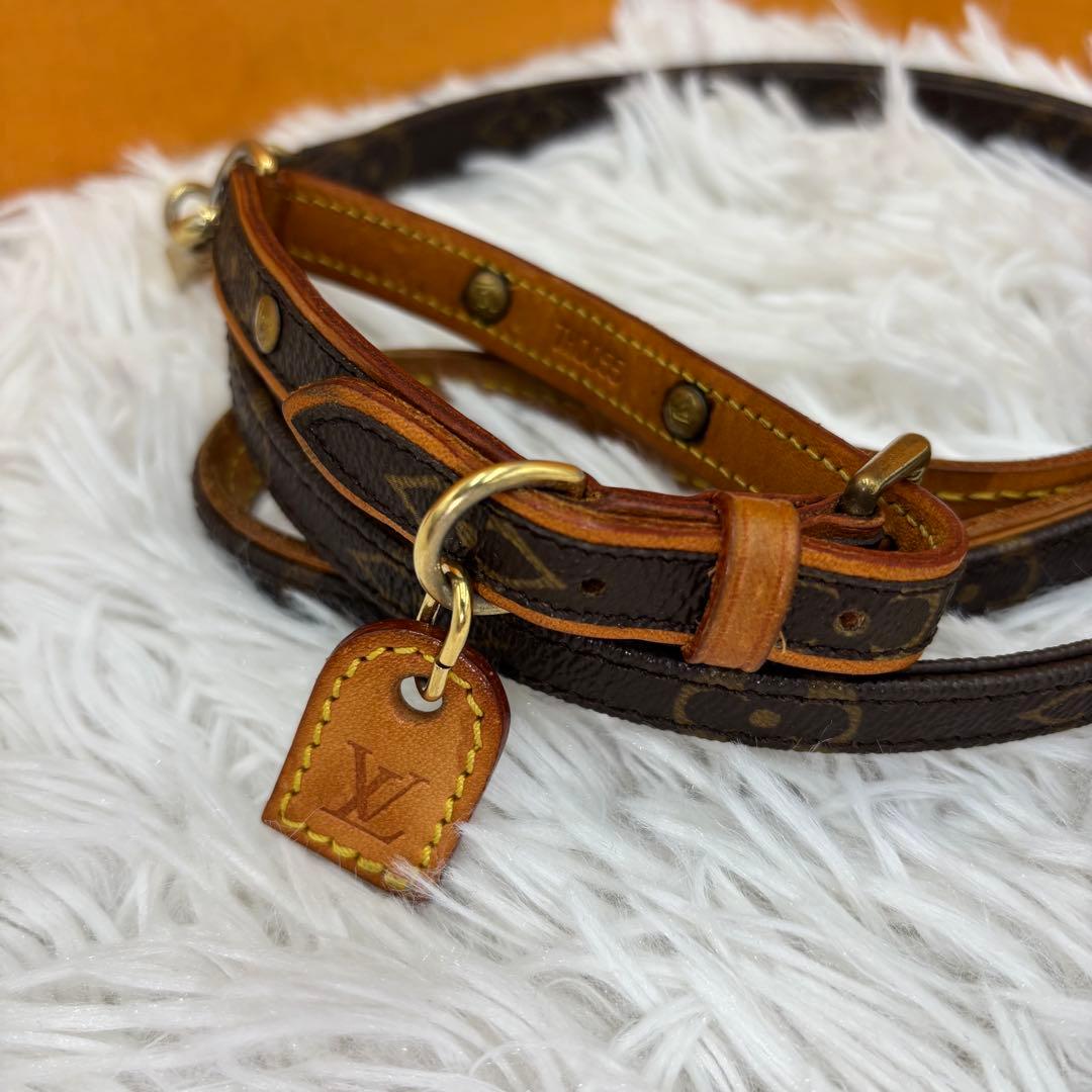【美品✨】Louis Vuitton モノグラム レザー　小型犬用首輪　リード