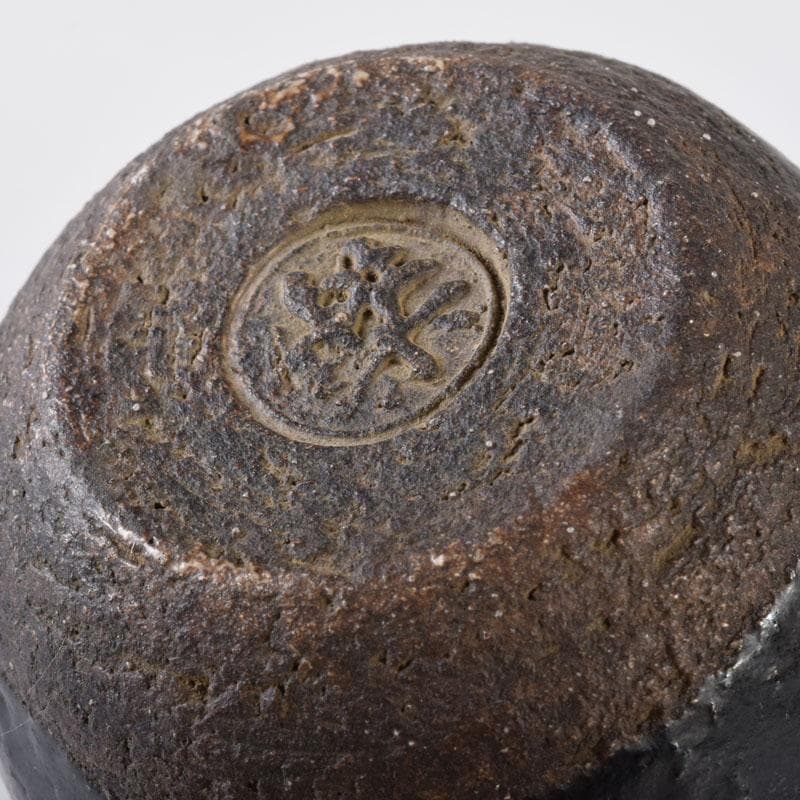 十二代　楽吉左衛門　弘入作　黒楽瓢形茶入　書付　仕覆付　淡々斎極め箱　V8273