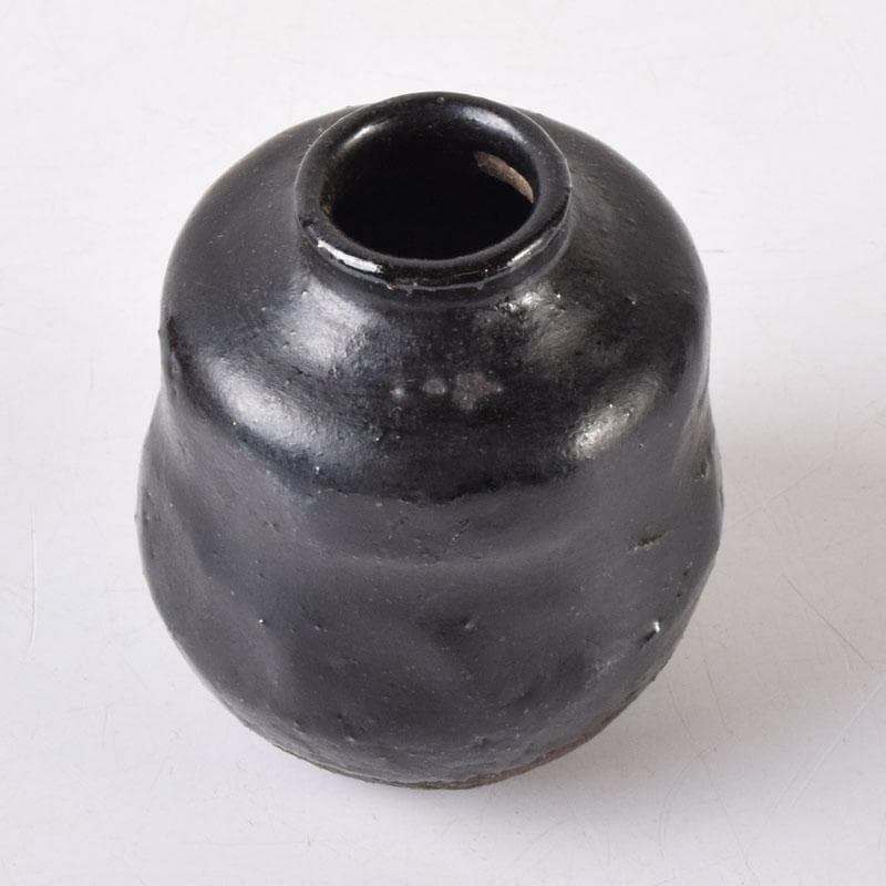 十二代　楽吉左衛門　弘入作　黒楽瓢形茶入　書付　仕覆付　淡々斎極め箱　V8273