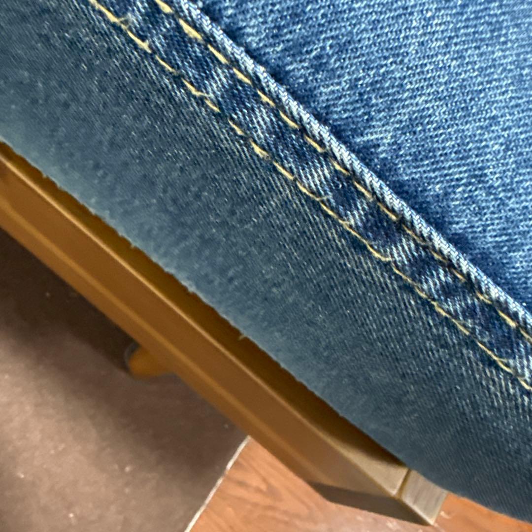 アカシア木材家具　２人掛けソファ（2点机入りません）デニム生地　直接受け渡し希望