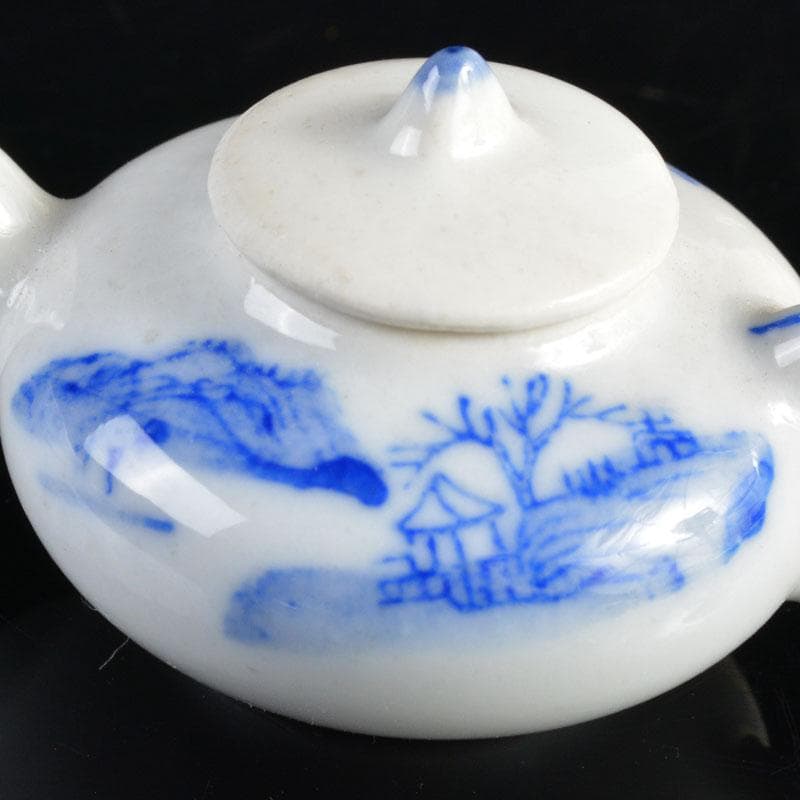 中国　青花　山水文　ミニチュア茶器　急須　涼炉　湯呑　4点　V　R4721