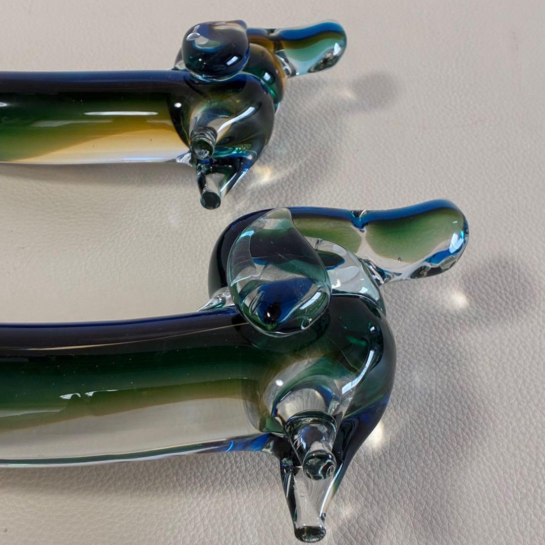 【Multi Glass/ガラス製/ダックスフント】置物 オブジェ 昭和レトロ