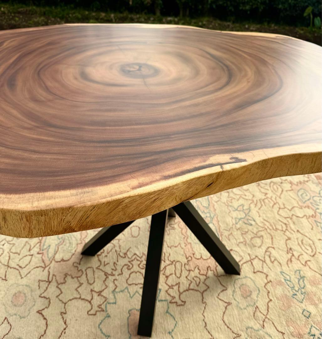 モンキーポッド 一枚板 輪切り 無垢材 テーブル ダイニング 2人掛 丸テーブル