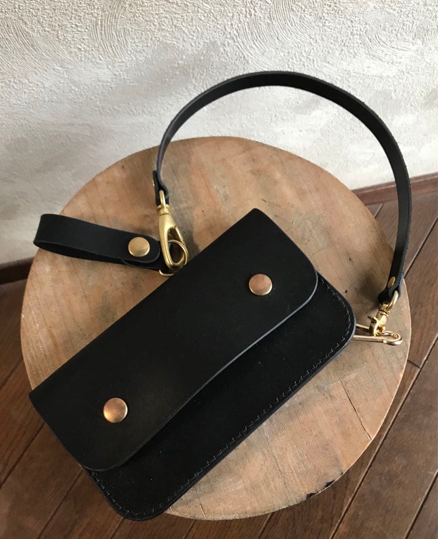 レザー　ハンドメイド　トラッカーウォレット（ブラック）