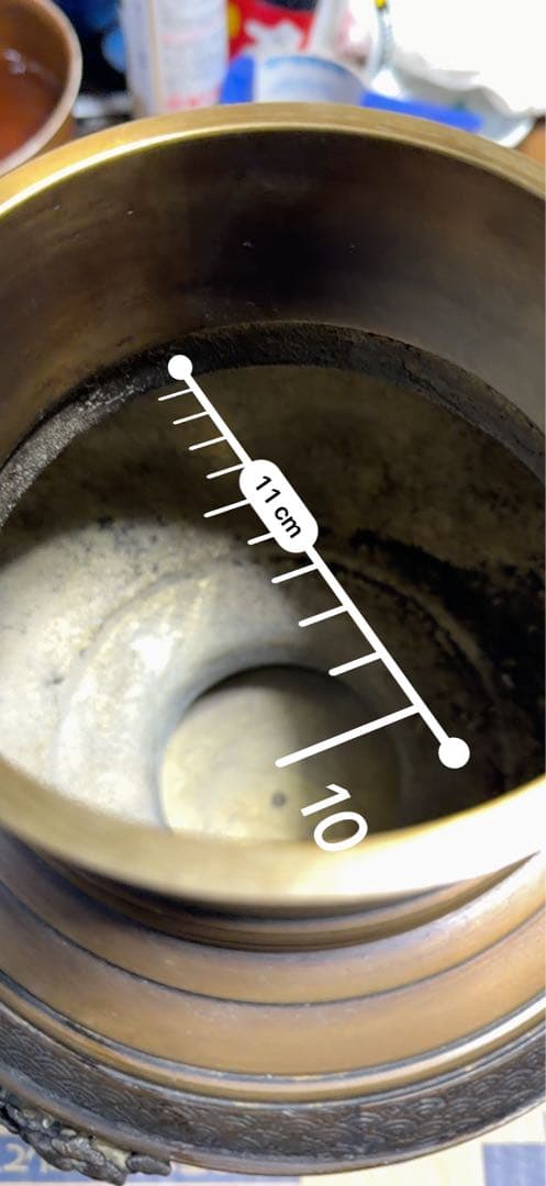 高岡銅器　米田陵山　薄端　楼閣山水図　龍耳獣足　ビンテージ