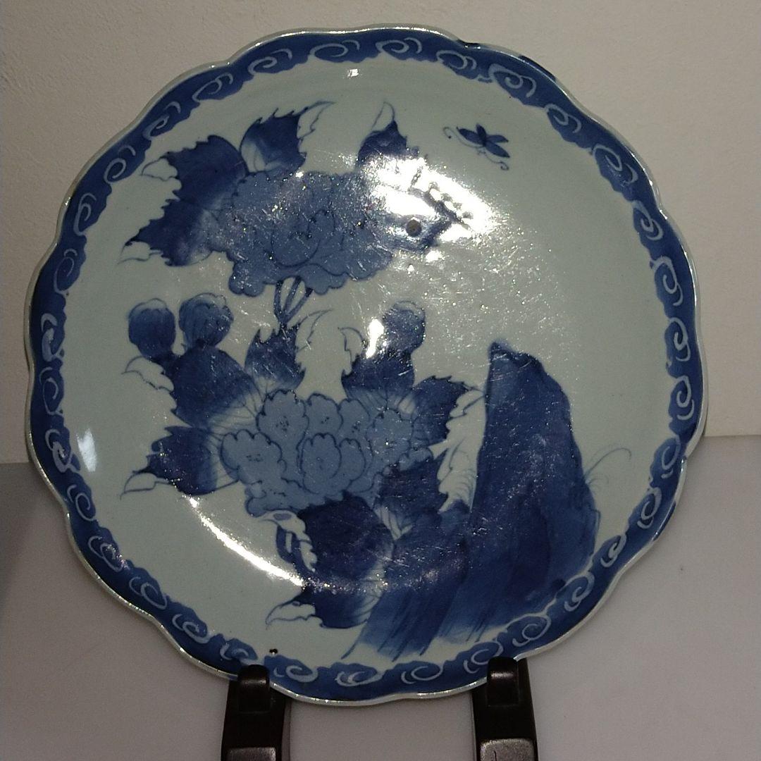 整理NO.67　古伊万里染付牡丹蝶文輪花皿（江戸中期）