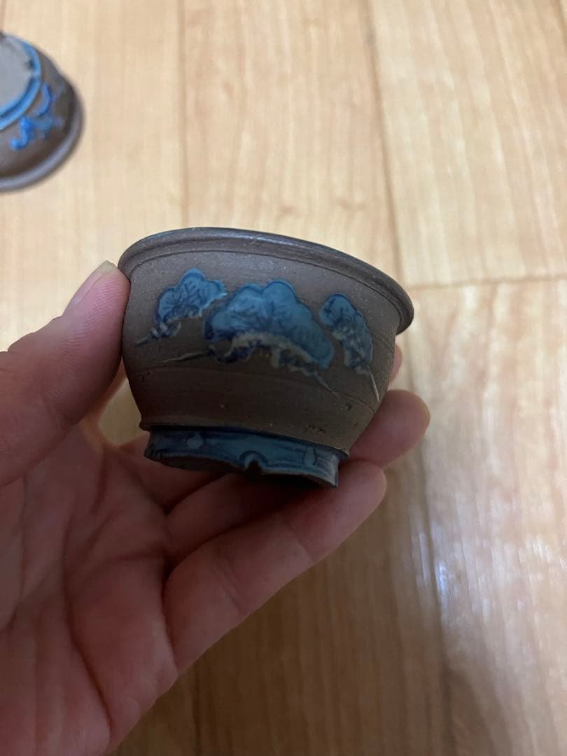 豆盆栽鉢　希少時代　陶翠　彩交趾黒泥丸豆鉢3個セット