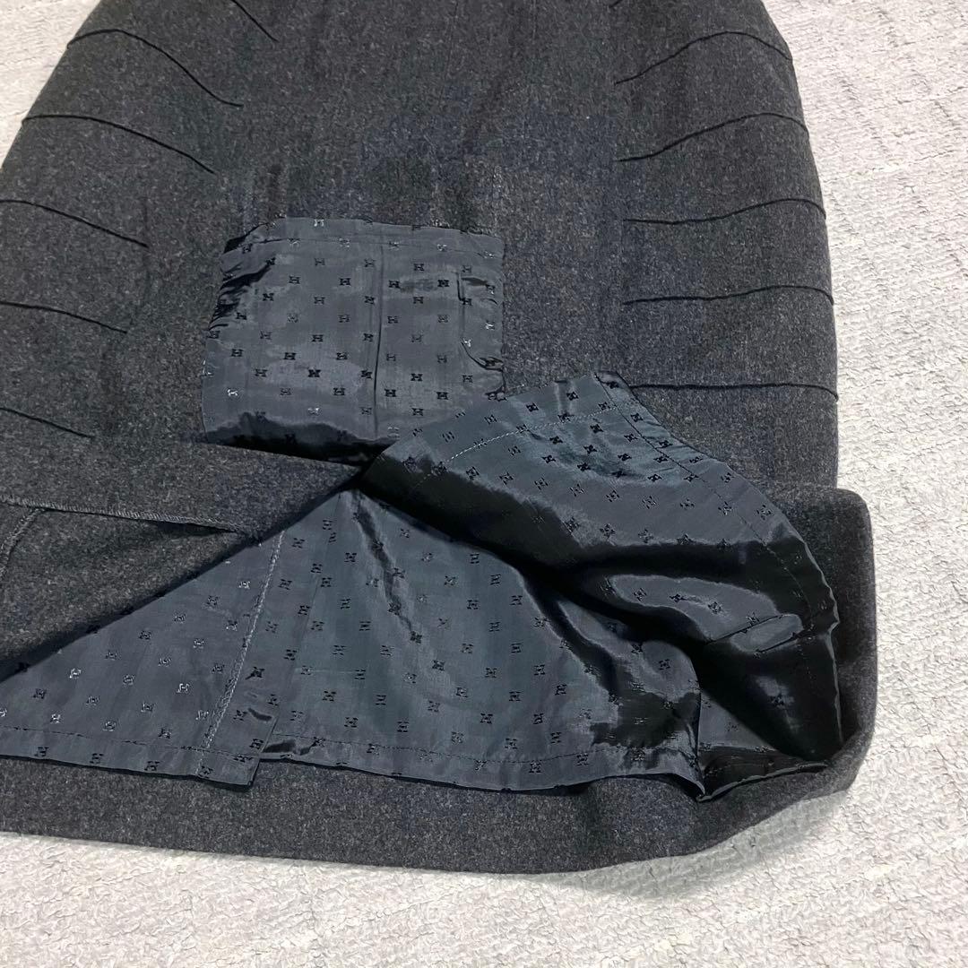 エルメス［カシミヤ混］ロングスカート　馬車　ファソネ　ミディ丈　馬車　レザー