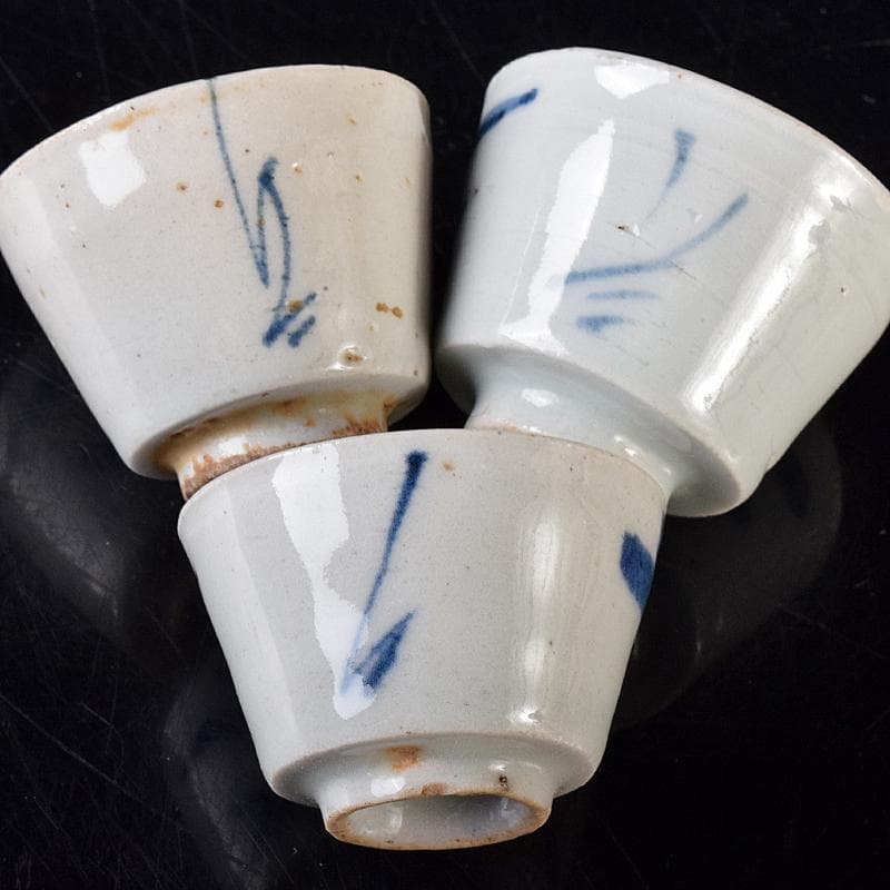 中国　青花山水文　粉彩花文など　盃　12客まとめて　M　R8128