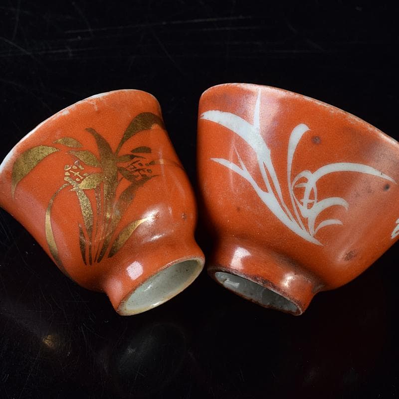 中国　青花山水文　粉彩花文など　盃　12客まとめて　M　R8128