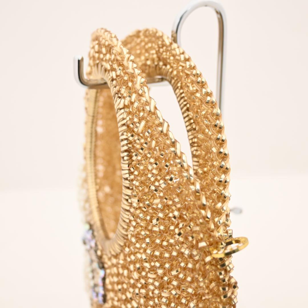 ★美品★アンテプリマ ビーズリボン ゴールド ハンドバッグ