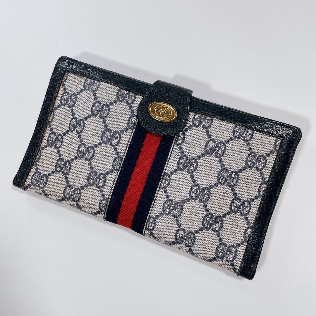 GUCCI　オールドグッチ　シェリーライン　GG柄　PVC　レザー　三つ折り財布