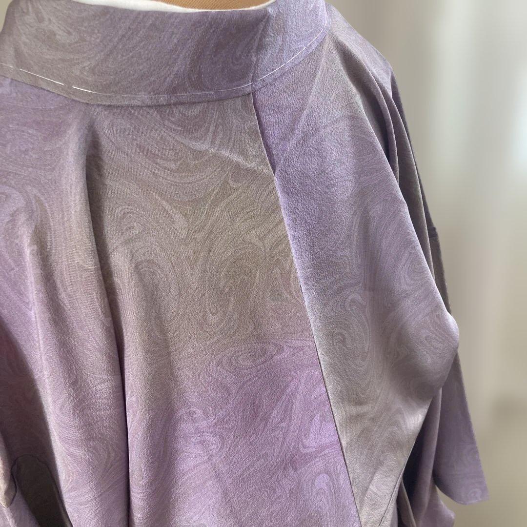 新品　淡い紫パープル　墨流し　訪問着　おしゃれ　モダン　トールサイズ　裄長　小紋