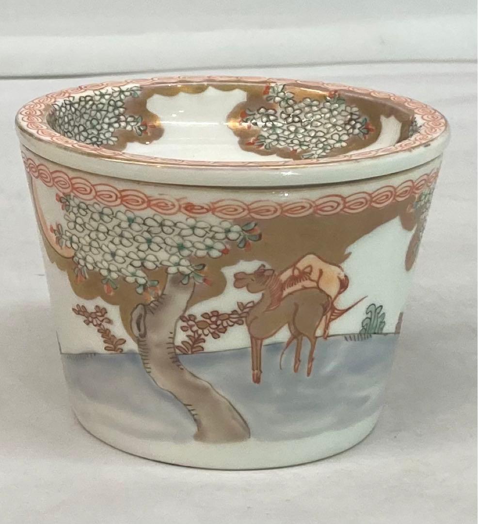 B127s 錦桜樹に馬図建水　有田焼　伊万里焼　茶こぼし　箱無し