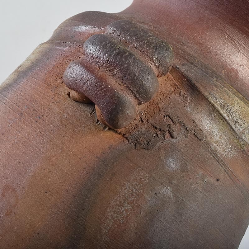 備前焼　金重窯　金重陶弘造　耳付花入　堀内宗完(兼中斎)極め箱　M　R9453