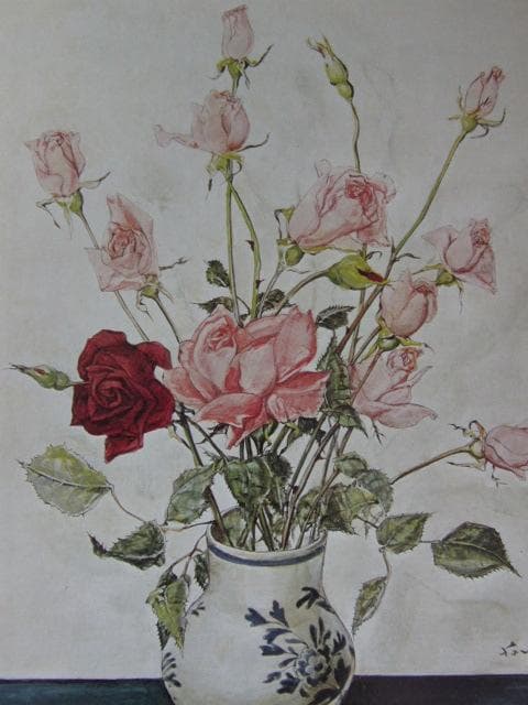 藤田嗣治、【バラの花束】、希少な限定額装用画集画、新品高級額 額装付