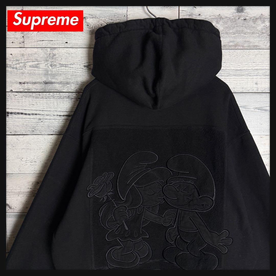 【希少コラボ】シュプリーム×スマーフ☆ 背面ビッグ刺繍ロゴ入りパーカー.