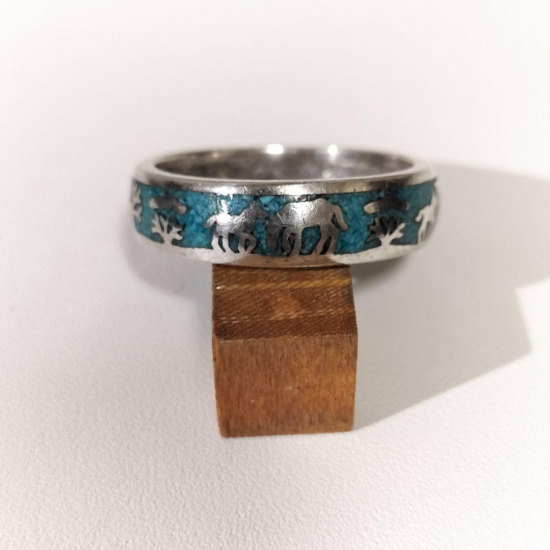 ターコイズ シルバーリング　馬柄