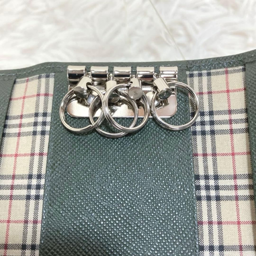 ✨新品 バーバリー ノバチェック キーケース ダークグリーン 4連 レザーノヴァ