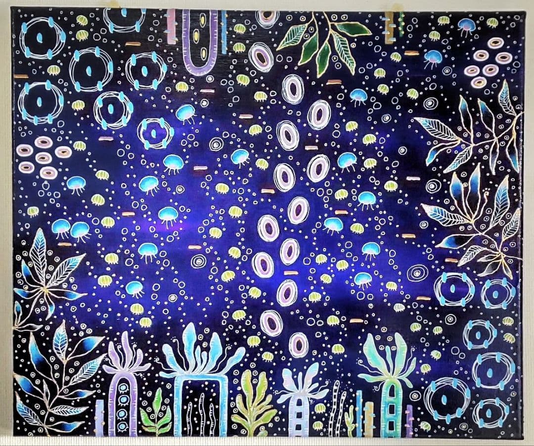 アート作品 アクリル画 命溢れる深海の生き物たちC 大きめキャンバス