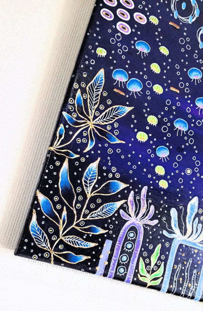 アート作品 アクリル画 命溢れる深海の生き物たちC 大きめキャンバス