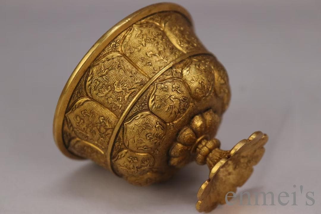 中国古美術 旧蔵 清代 鍍金銅酒杯 精銅製 純手作り 小盃 鍍金装飾 文房雅品