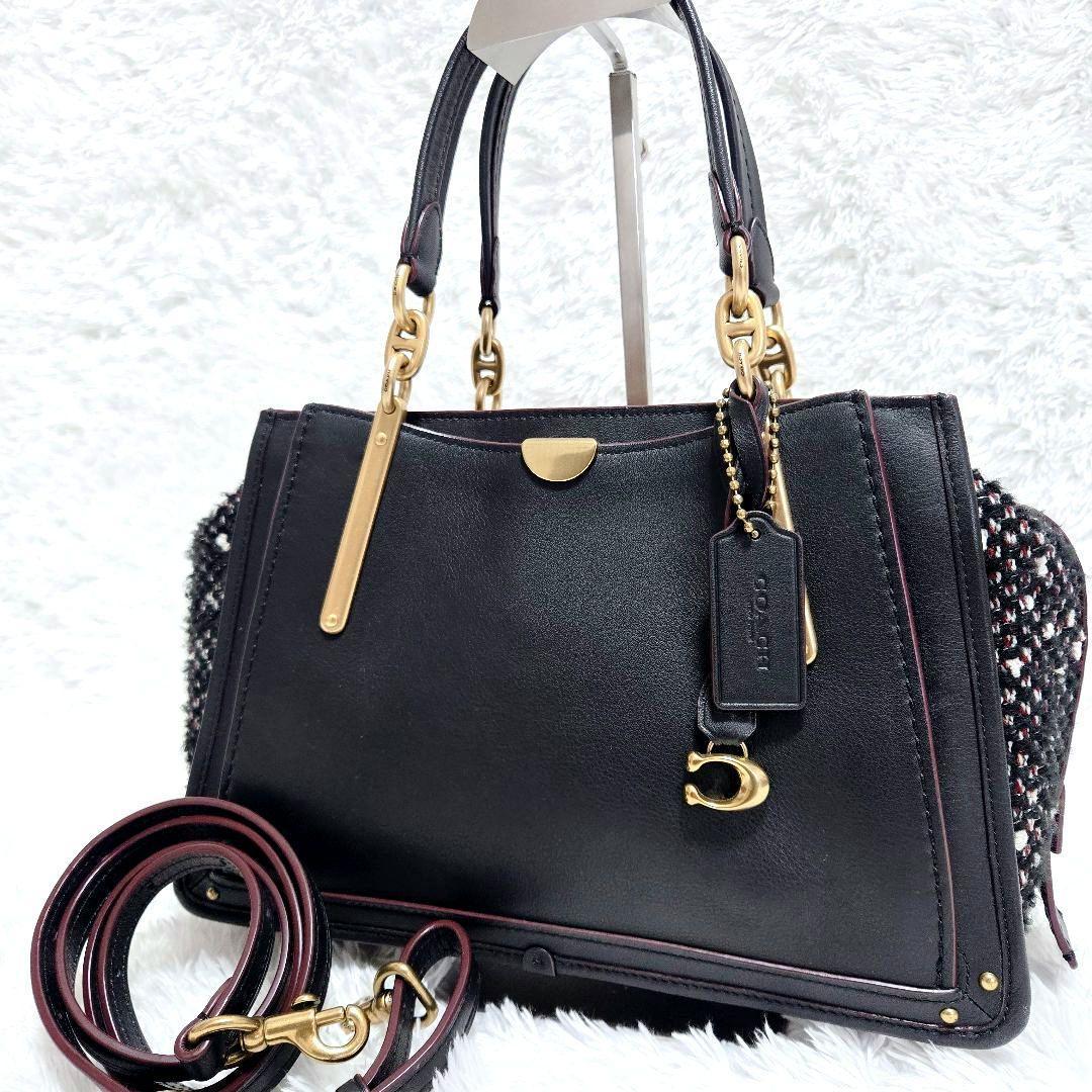COACH ドリーマー ハンドバッグ 斜めがけ ツイード レザー 2way 黒