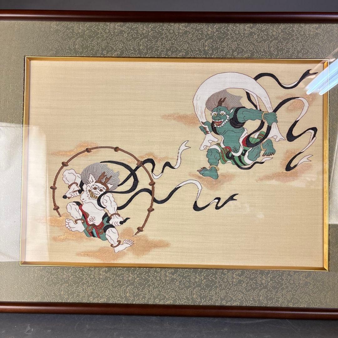 織物　風神雷神図　額装