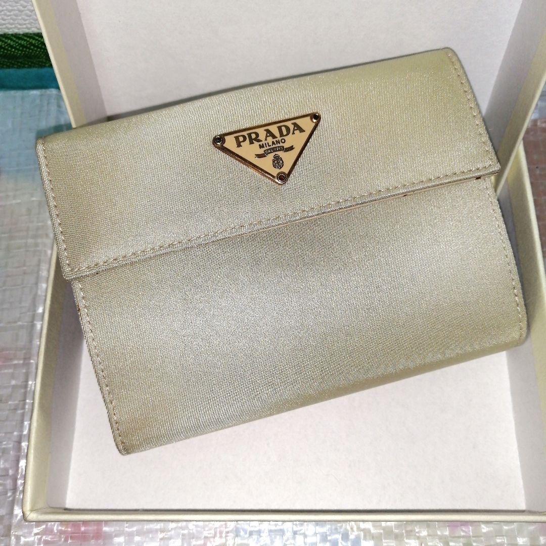 【未使用美品】 PRADA 三つ折り財布 テスート ゴールド ベージュ 三角ロゴ
