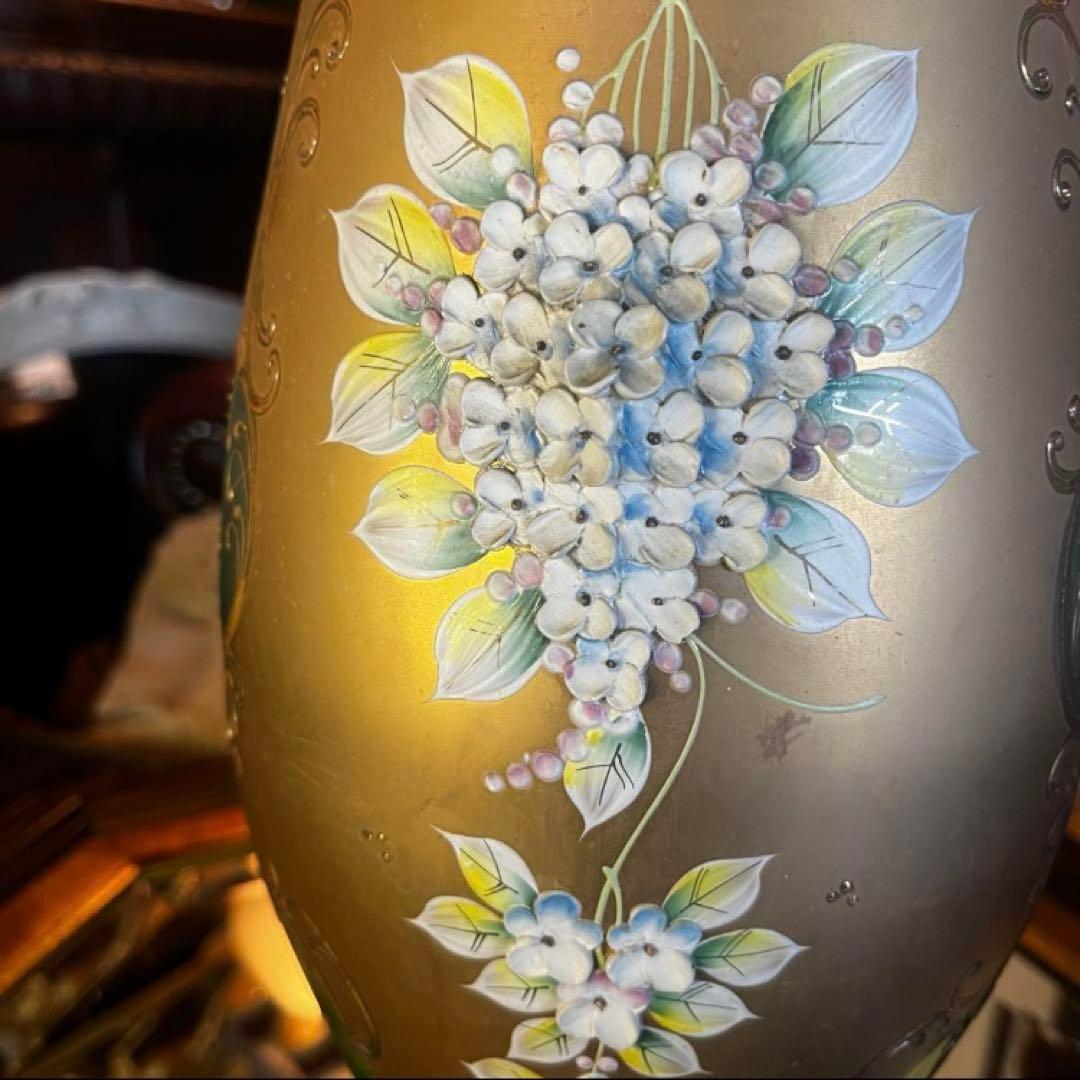 湯布院アンティーク ベネチアンガラス フラワーベース大花瓶 ハンドメイドグリーン