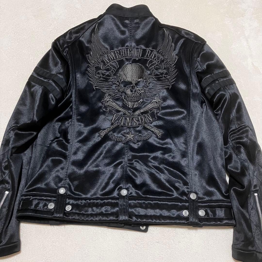 バンソン VANSON スカル刺繍 ボンディング ライダースジャケット XXL