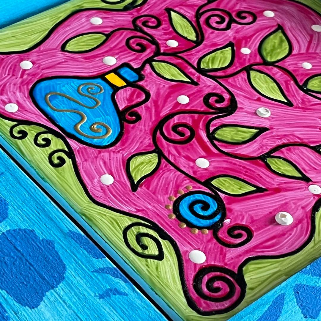 エナメル画　木地の額縁に着色