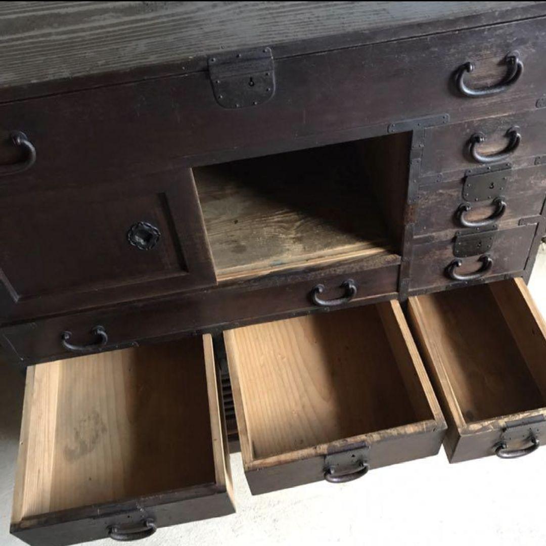 帳場箪笥 タンス 食器 棚 水屋 収納 アンティーク レトロ 古材 引き出し