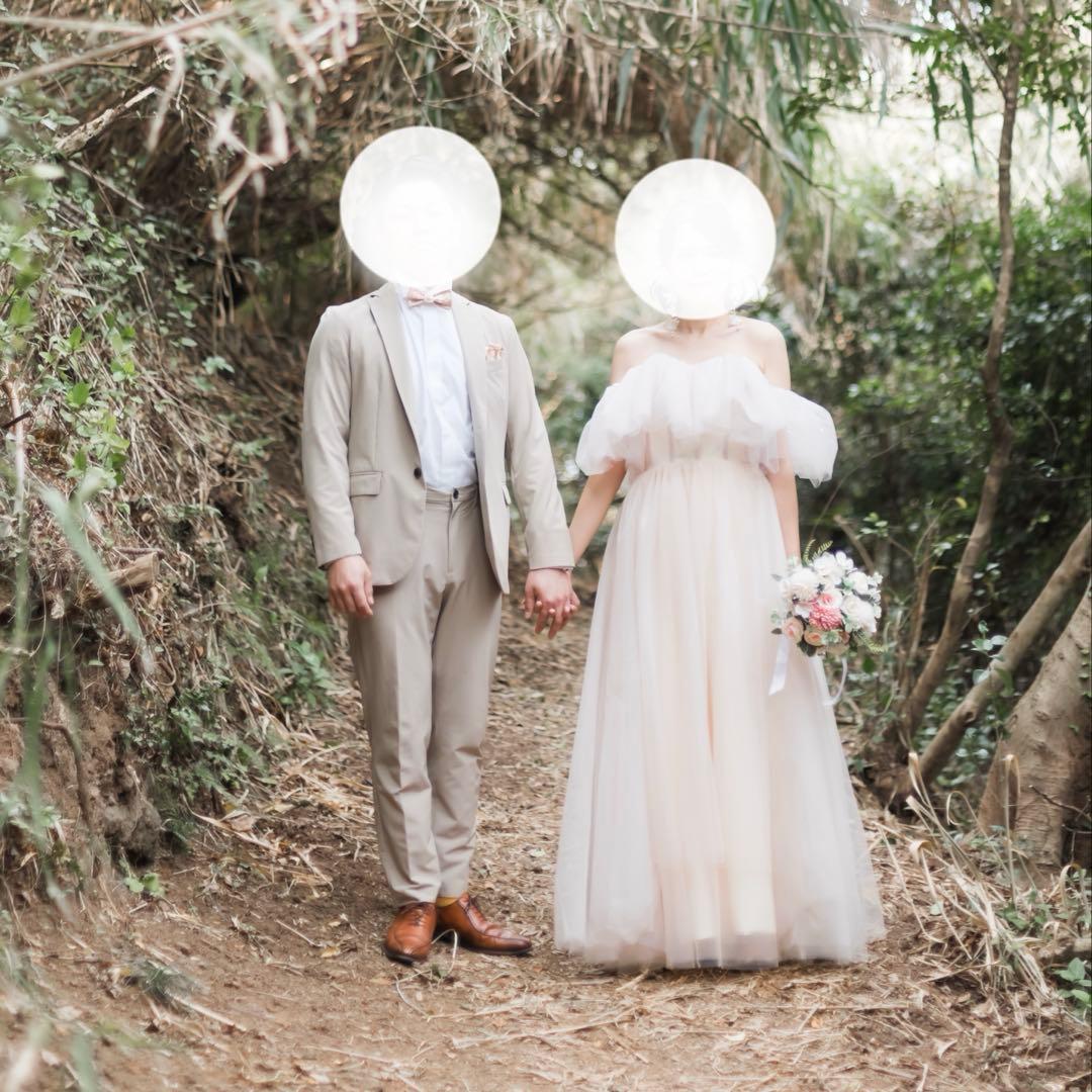 【S】ミートスウィート オフショルダー カラードレス　ピンク　前撮り　結婚式