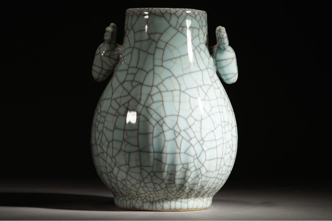 有款 青磁冰裂紋鹿耳瓶