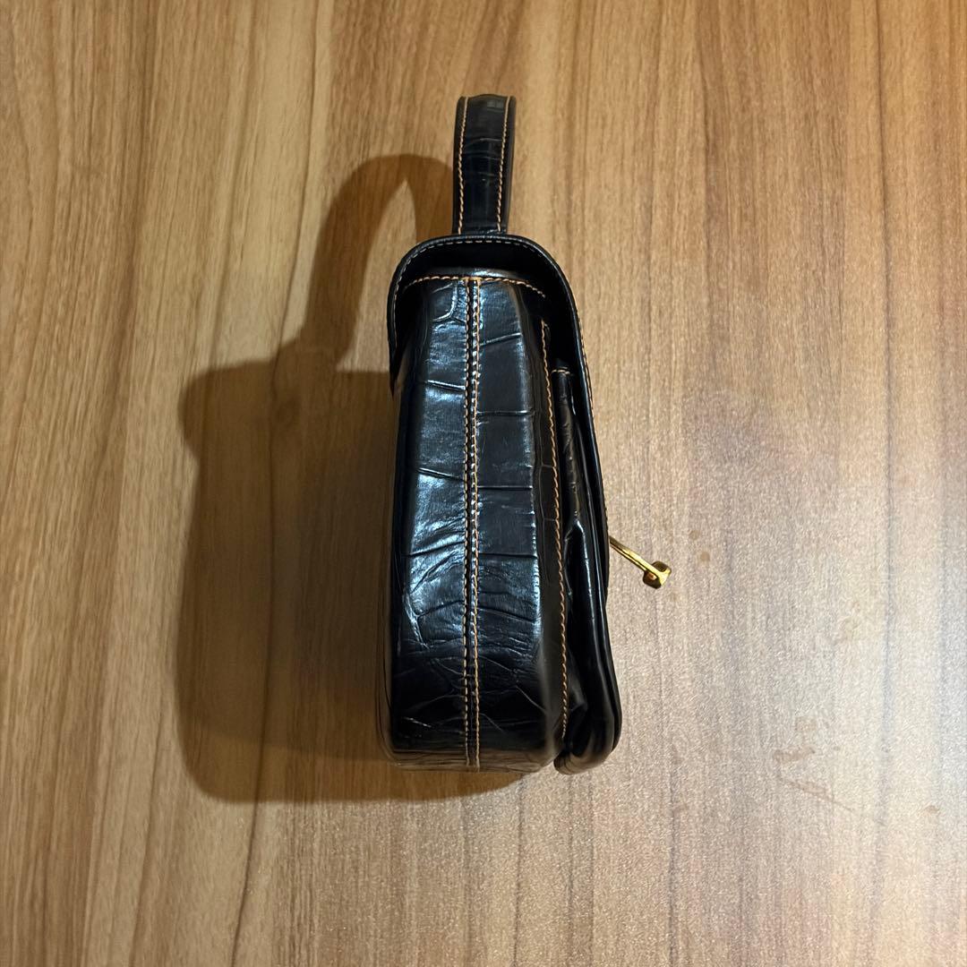 美品 BALLY ハンドバッグ クロコ 型押し Bロゴ レザー ブラック 伊製