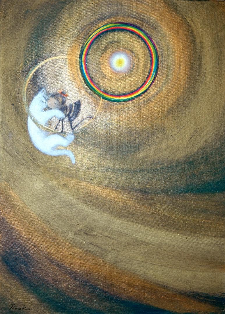 油絵 菅家令子 絵 絵画インテリア額付(銀) F4-030119 子猫子犬女の子