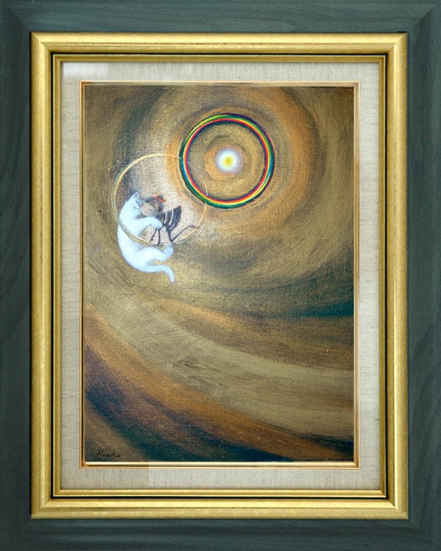 油絵 菅家令子 絵 絵画インテリア額付(銀) F4-030119 子猫子犬女の子