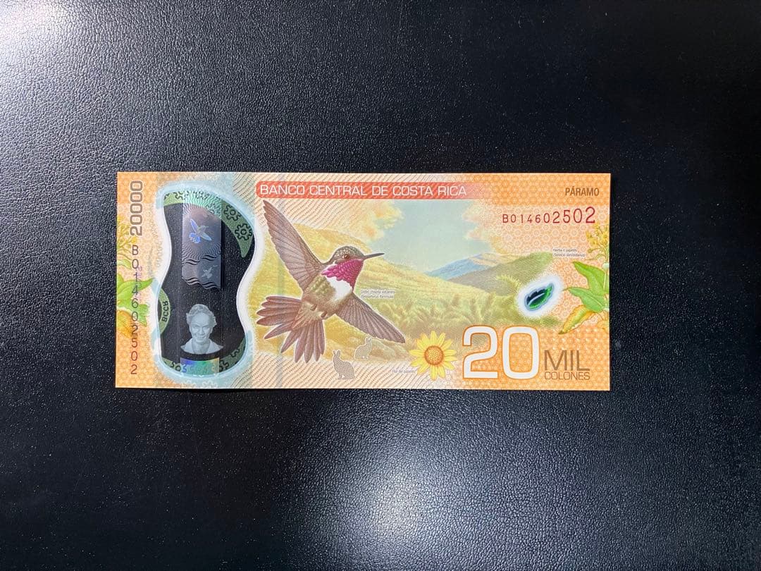 未使用　コスタリカ　最高額ポリマー　2万コロン紙幣　P-W284