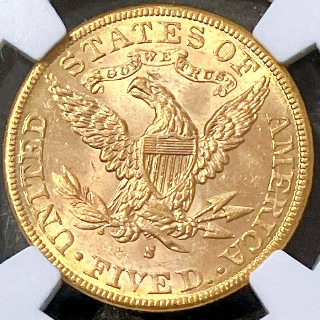 1886 S $5 リバティヘッド金貨 MS 62 NGC認証