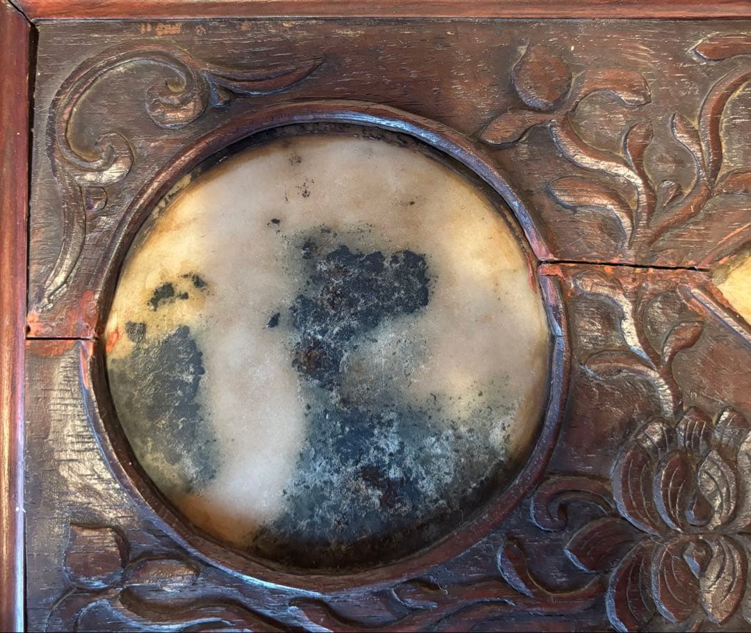 時代　大理石　中国工芸品　山水　漢詩