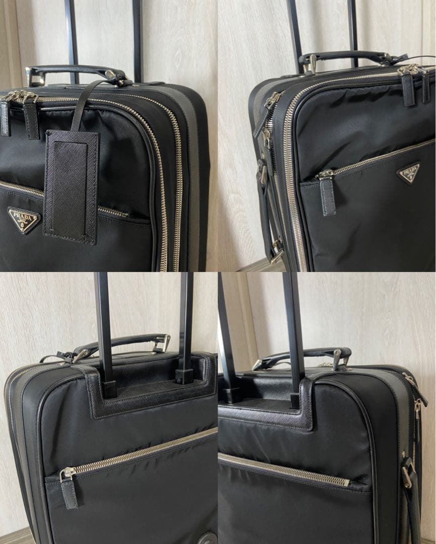 PRADA スーツケース　キャリーケース　ナイロン　レザー　三角ロゴプレート　黒
