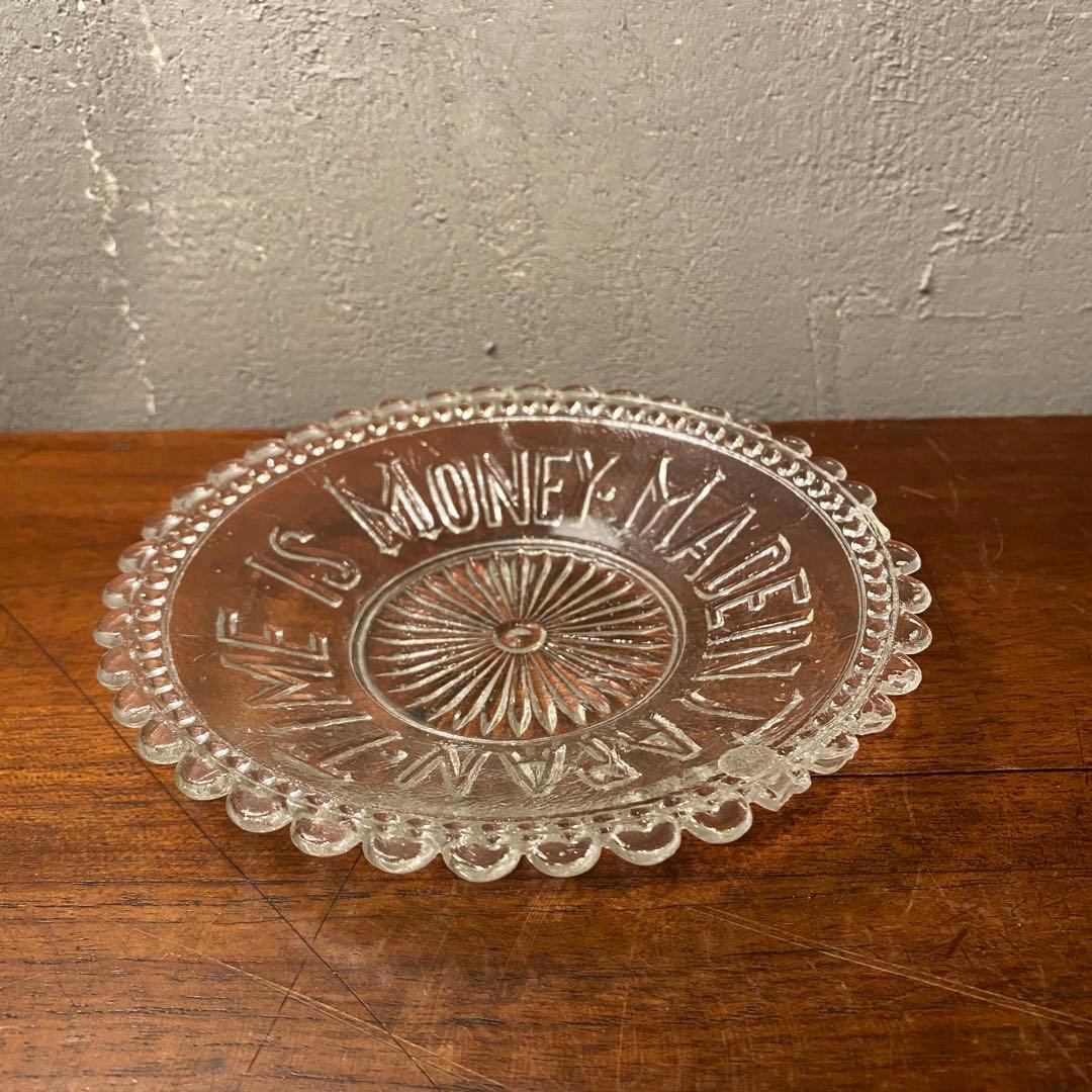 骨董品 明治 大正 プレスガラス格言皿 コレクション TIME IS MONEY