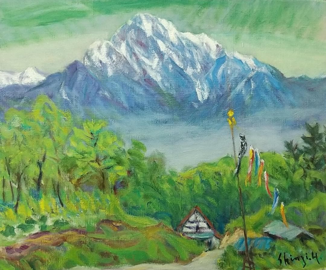 「甲斐駒と五月」絵画 油絵 油彩画 F8