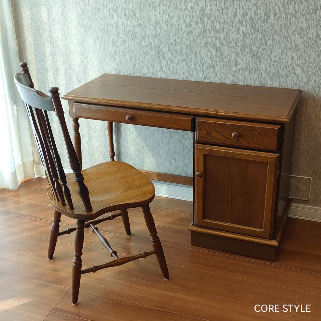 アンティークデスク 片袖机 オーク　ろくろ脚　A33