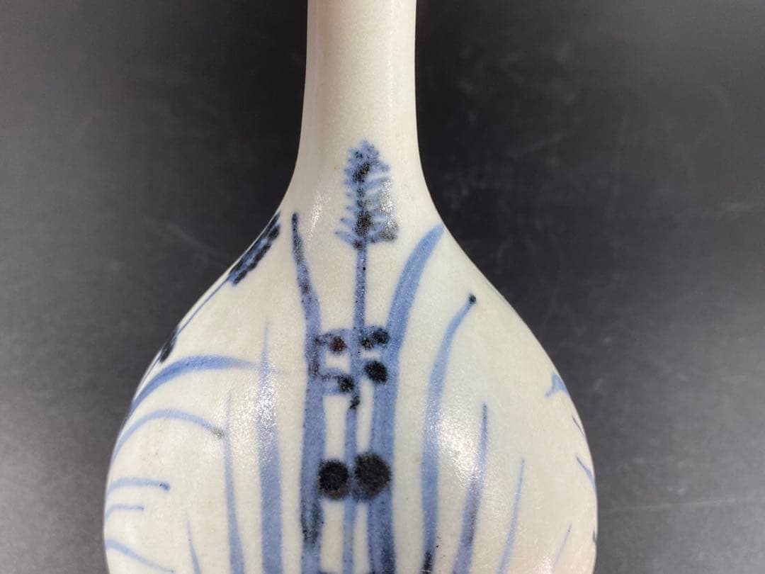 李朝 徳利 花瓶 染付 草花文 骨董 古玩 古美術 時代物 高15cm