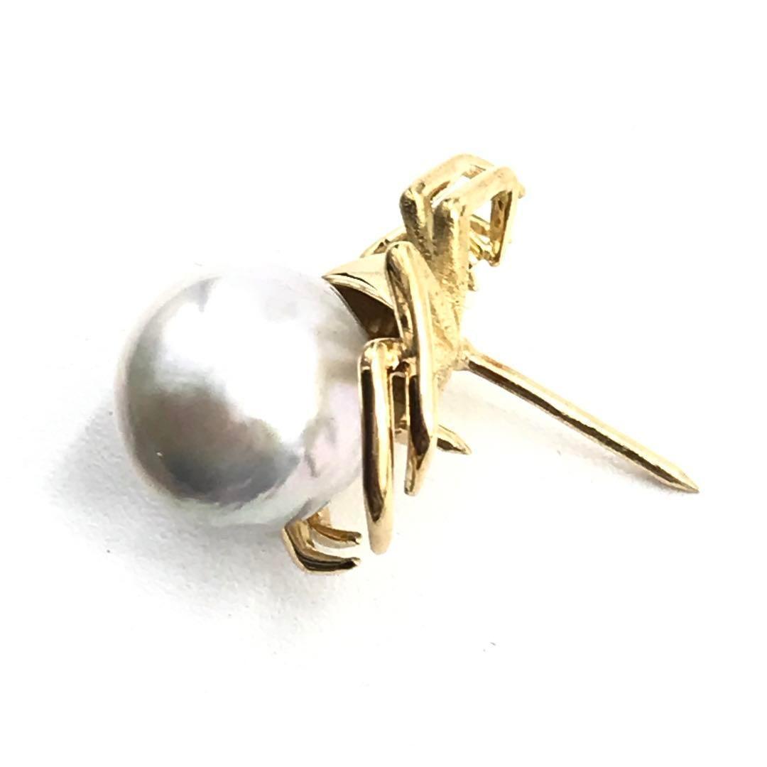 K18 ダイヤ0.02ct 蜘蛛 スパイダー パール ピンブローチ ゴールド