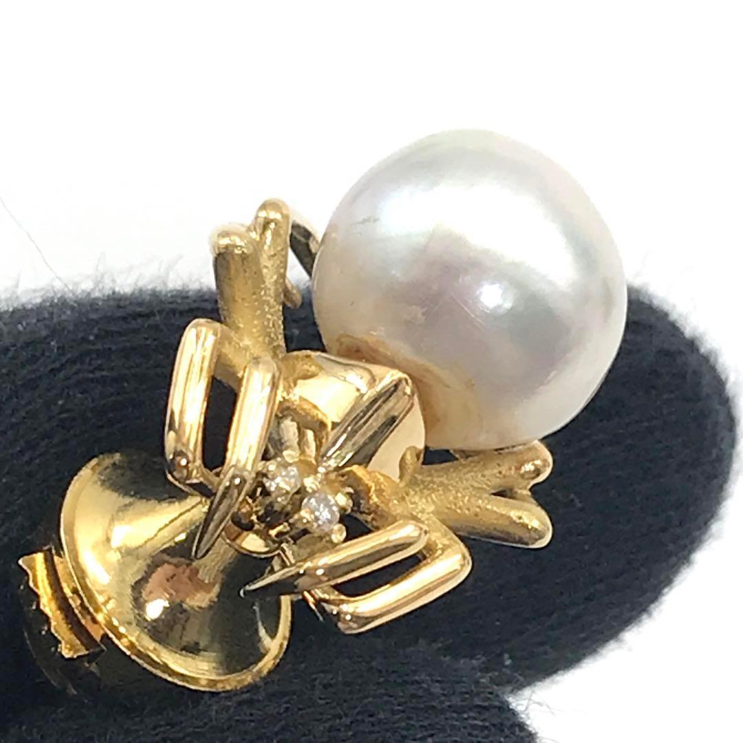 K18 ダイヤ0.02ct 蜘蛛 スパイダー パール ピンブローチ ゴールド
