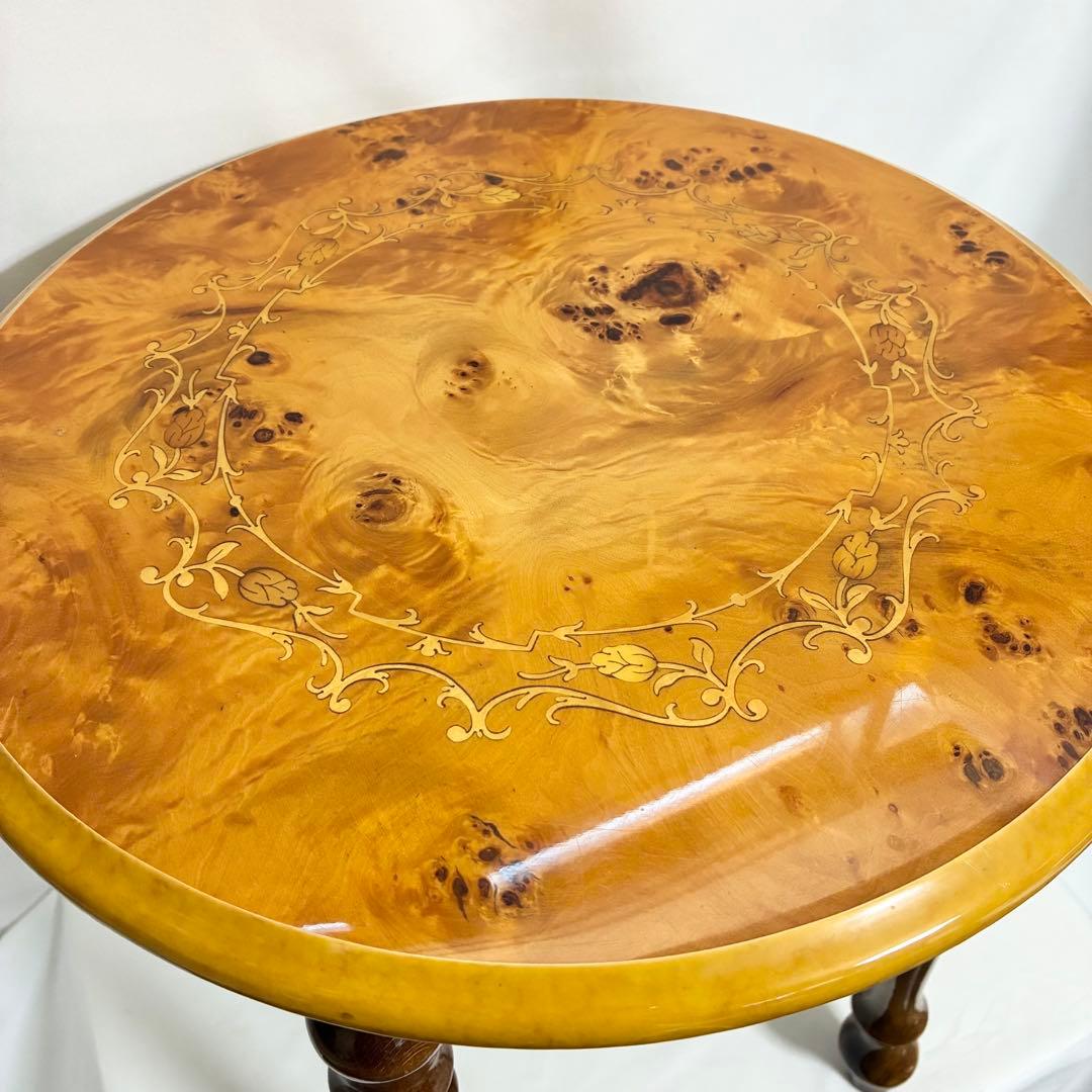 イタリア製 象嵌細工 サイドテーブル ヴィンテージ 艶あり 花柄